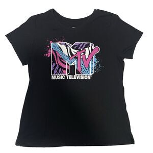 MTV Kids Graphic Logo Shirt Black Streetwear Tee Youth Size 14-16